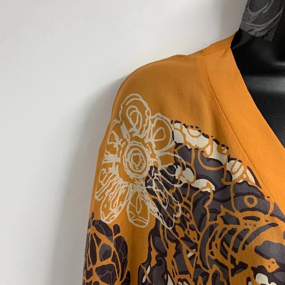 Lea Gottlieb Women's Floral Tie Front Floral 3/4 Sleeve‎ Kimono Size S